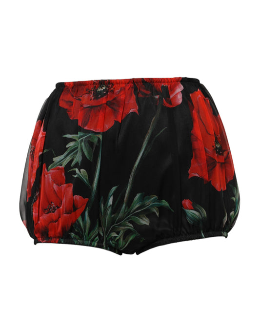 Dolce & Gabbana Black Floral High Waist Women Hot Pants Shorts