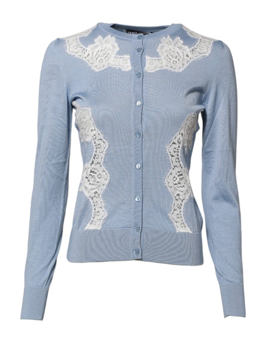 Dolce &amp; Gabbana Blauer Cardigan mit floraler Spitze