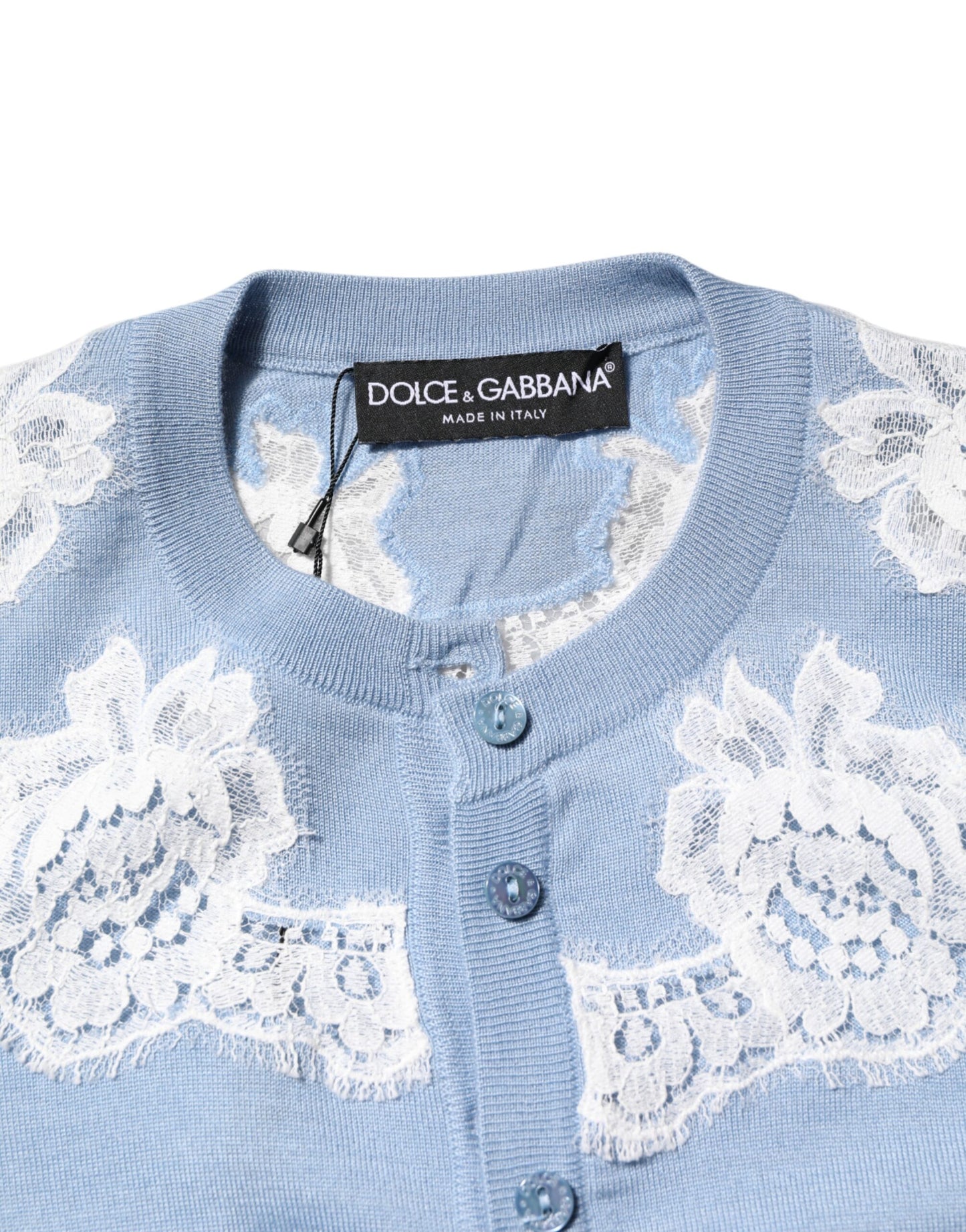 Dolce &amp; Gabbana Blauer Cardigan mit floraler Spitze