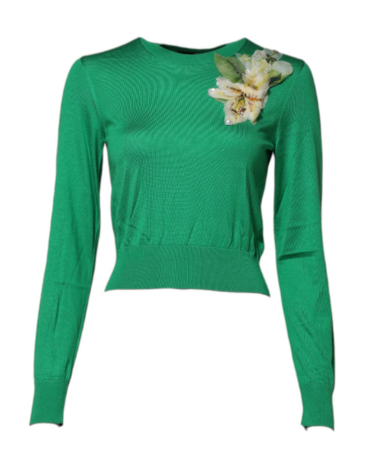 Pull en soie vert à détails floraux Dolce &amp; Gabbana