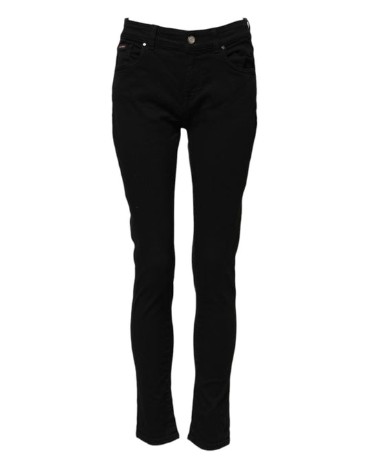 Jean skinny taille moyenne en coton noir avec logo Dolce &amp; Gabbana