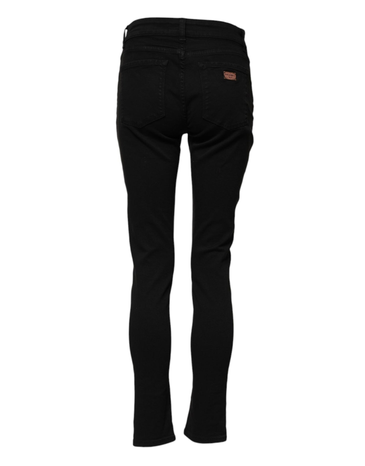 Jean skinny taille moyenne en coton noir avec logo Dolce &amp; Gabbana