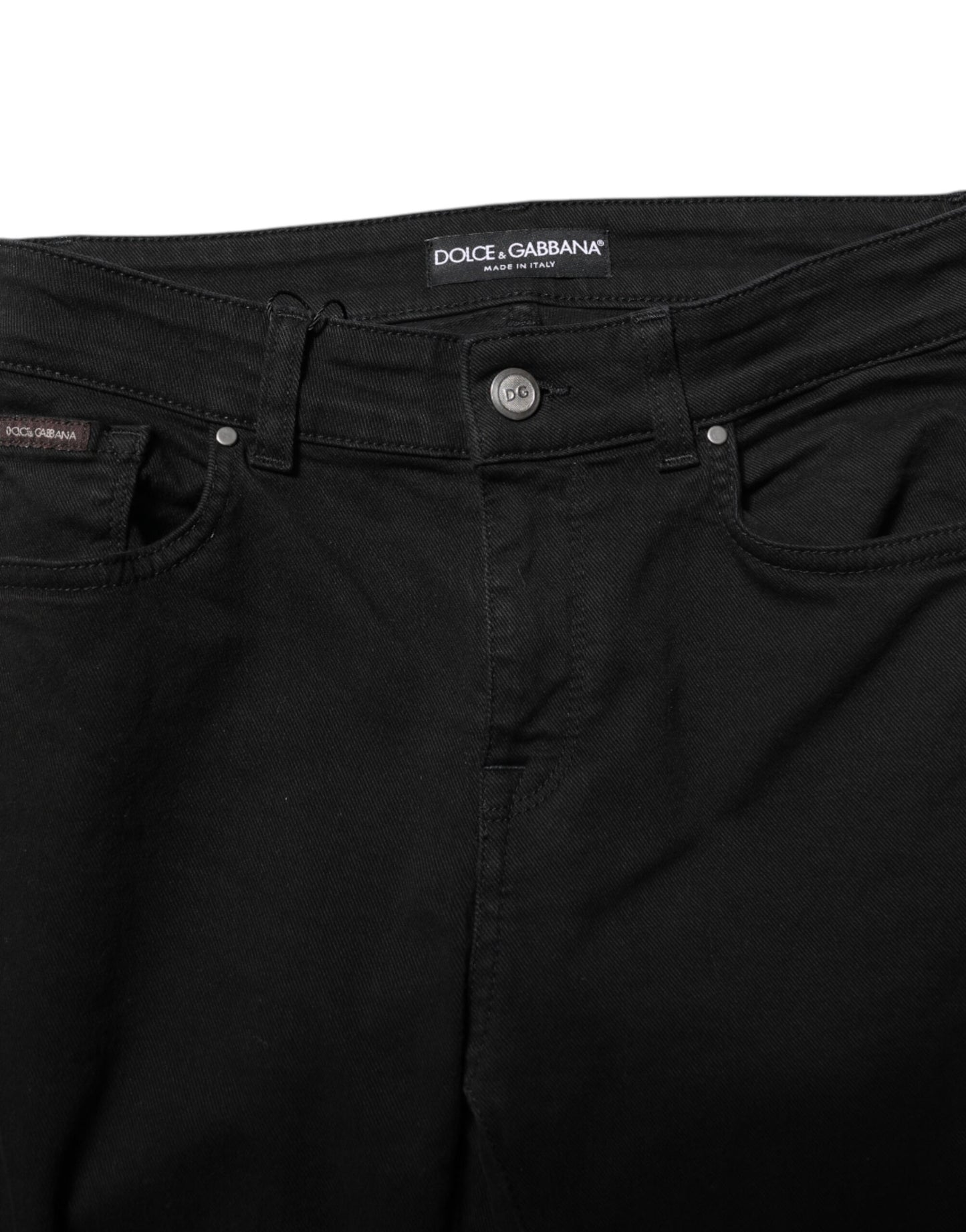 Jean skinny taille moyenne en coton noir avec logo Dolce &amp; Gabbana