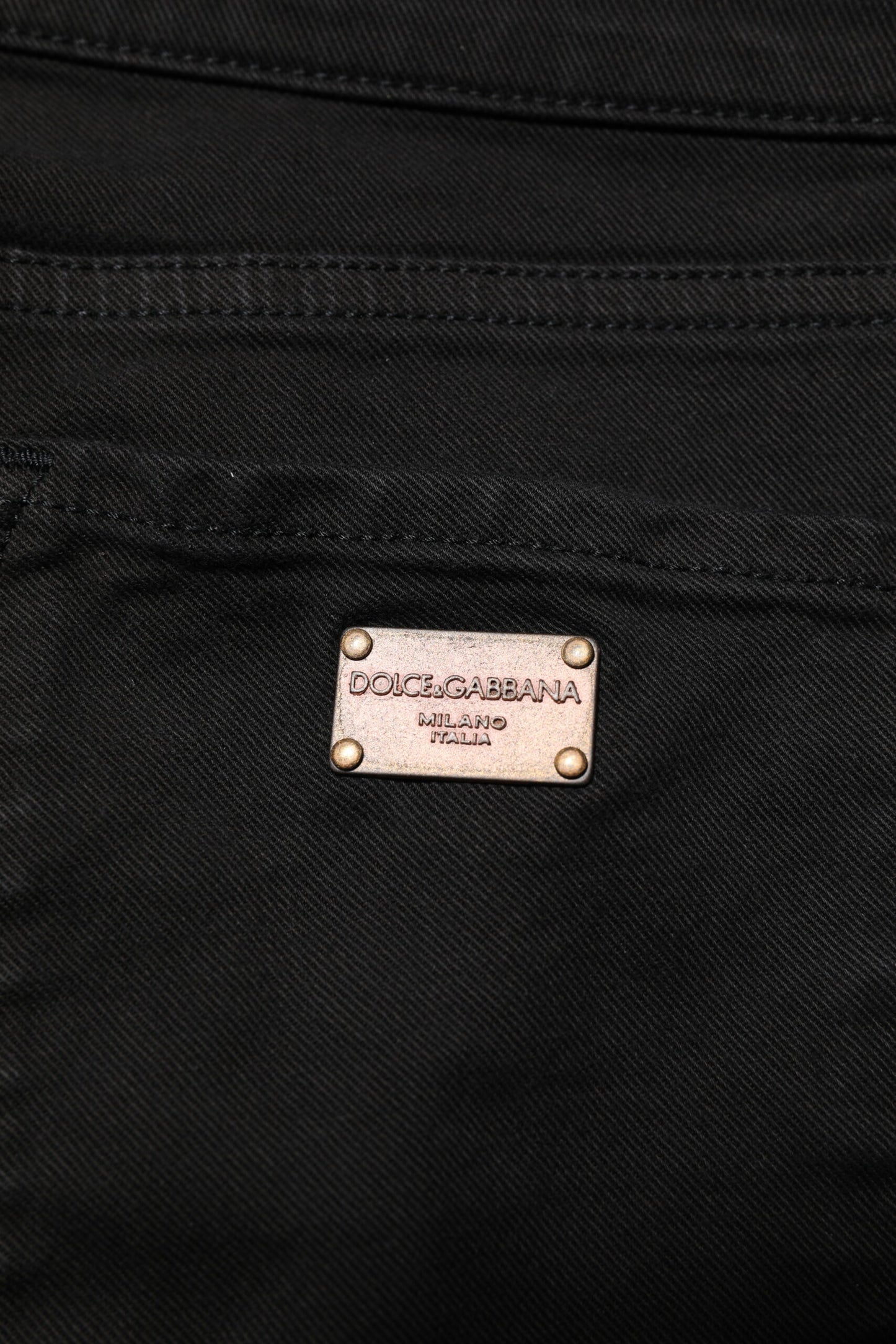 Jean skinny taille moyenne en coton noir avec logo Dolce &amp; Gabbana