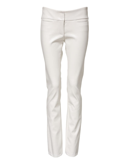 Dolce & Gabbana White Polyurethane High Waist Tapered Pants