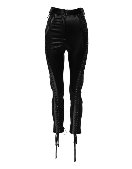 Pantalon skinny taille haute à détails en dentelle noire Dolce &amp; Gabbana