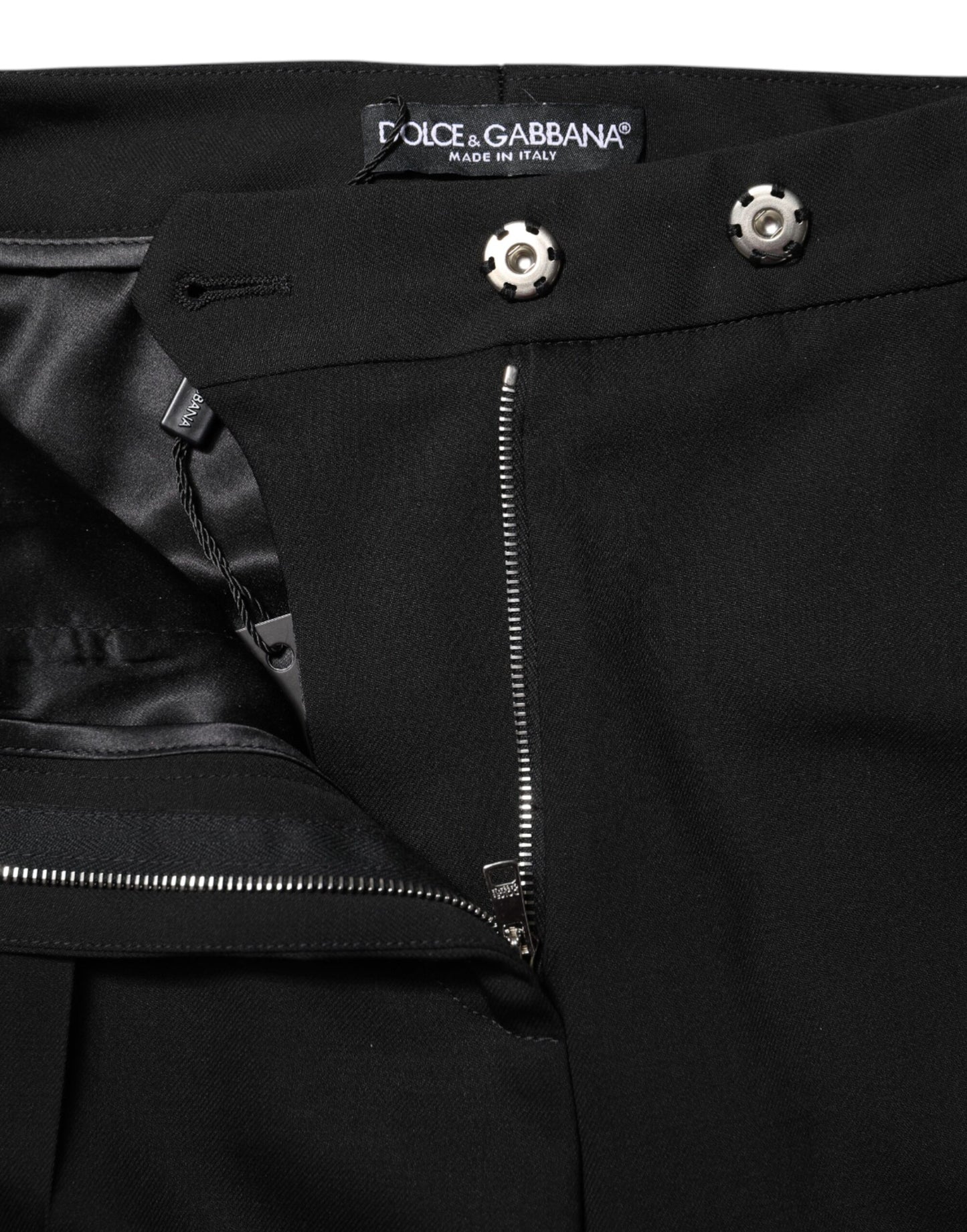 Pantalon évasé taille haute en laine noire Dolce &amp; Gabbana