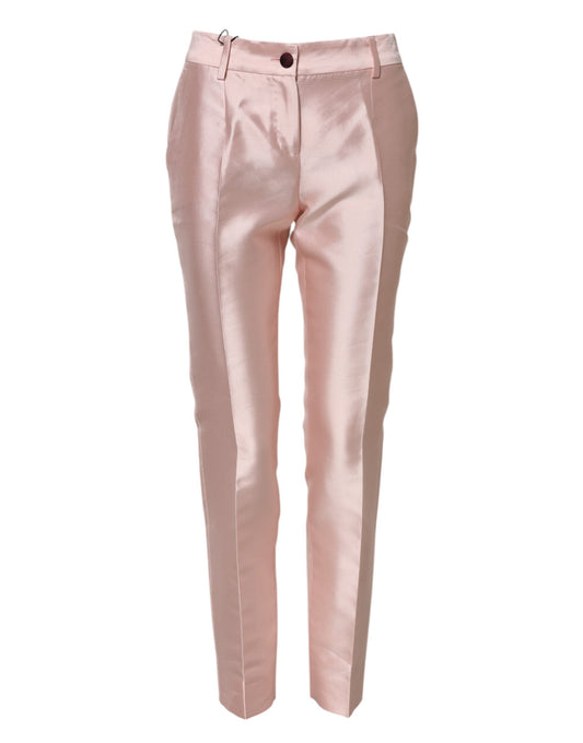 Pantalon fuselé taille haute en satin rose Dolce &amp; Gabbana