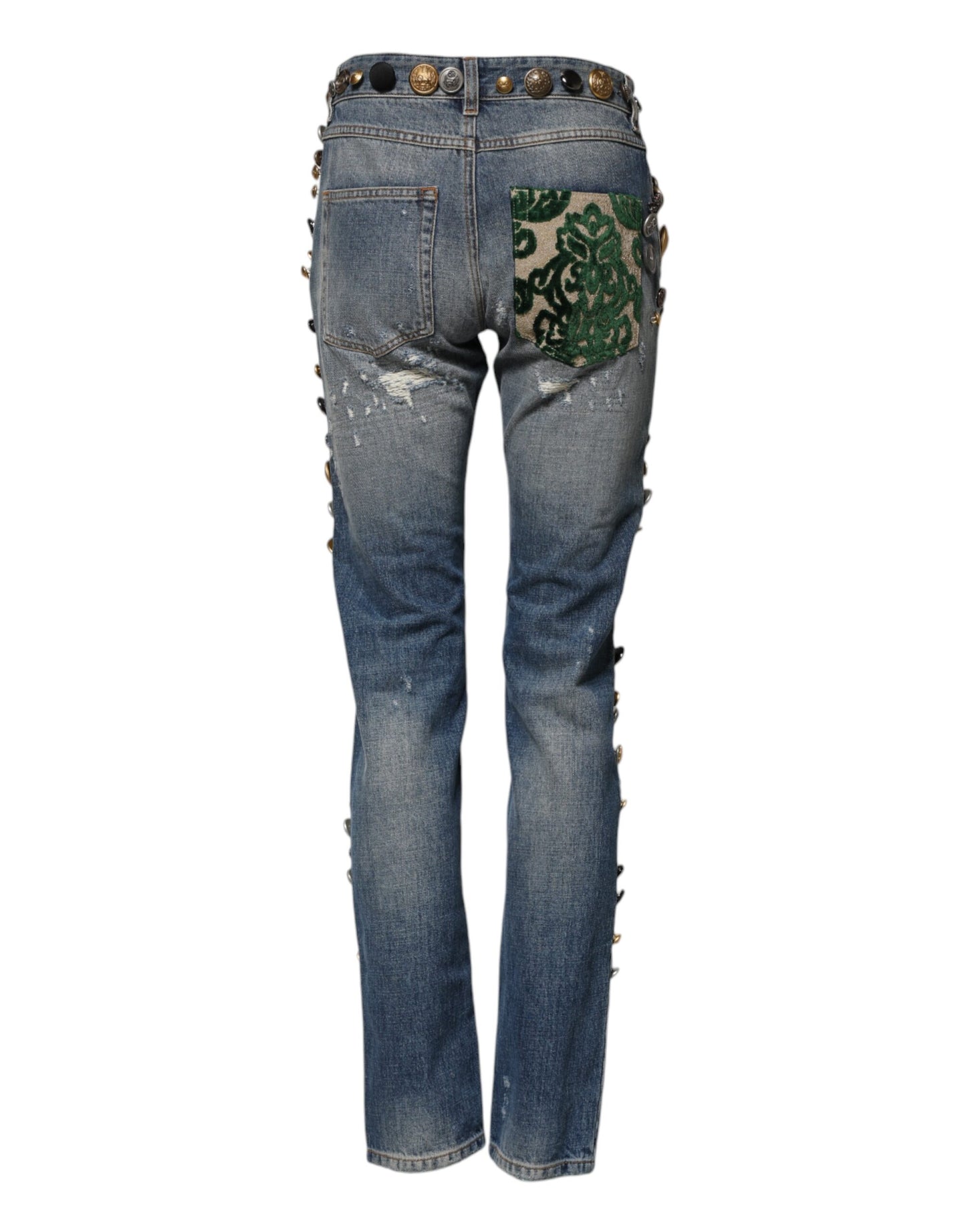 Jean skinny bleu à ornements et déchirures Dolce &amp; Gabbana 