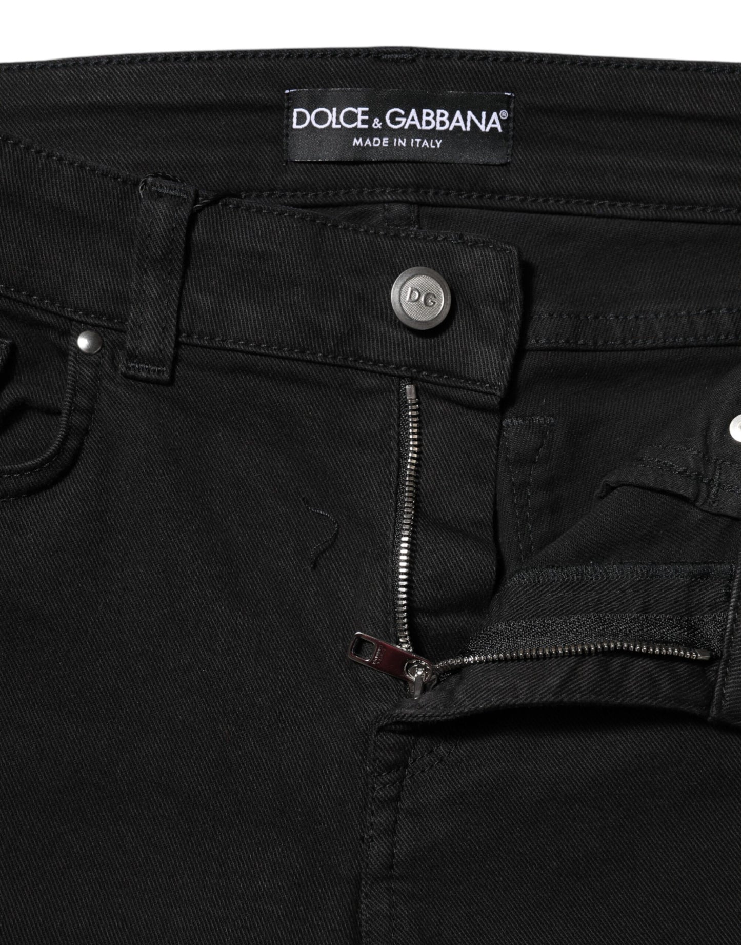 Jean skinny taille moyenne en coton noir avec logo Dolce &amp; Gabbana 