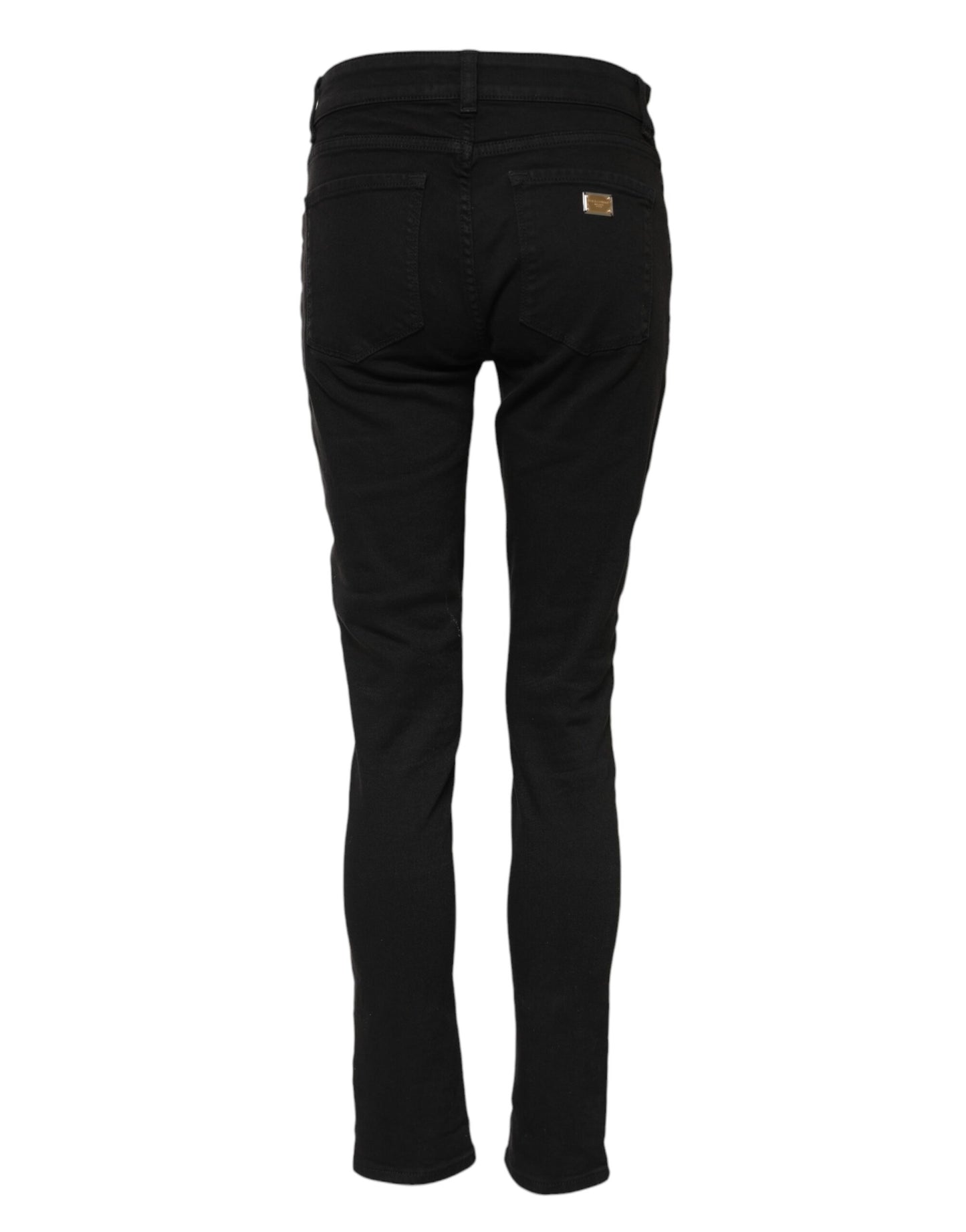 Jean skinny taille moyenne en coton noir avec logo Dolce &amp; Gabbana 