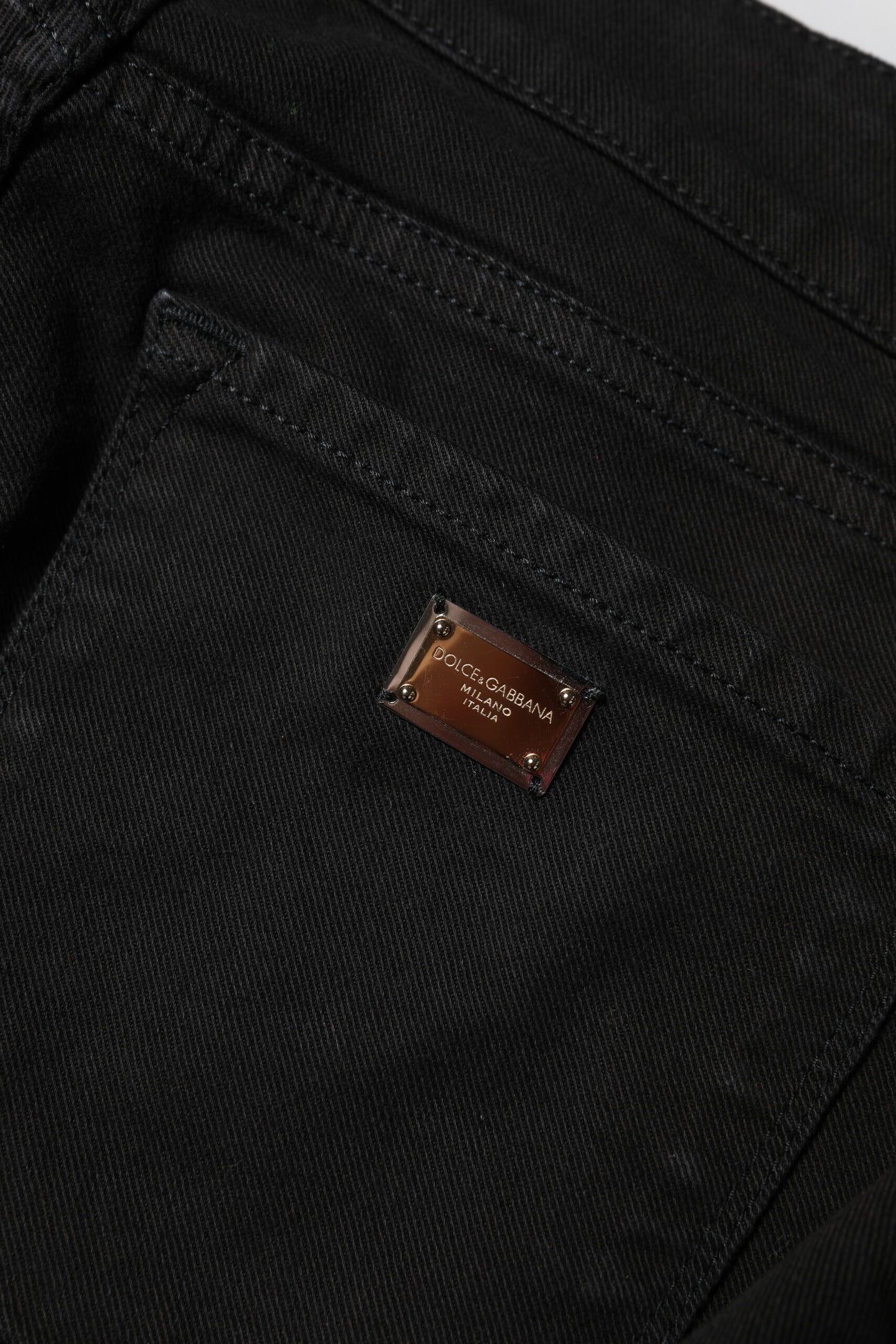 Jean skinny taille moyenne en coton noir avec logo Dolce &amp; Gabbana 