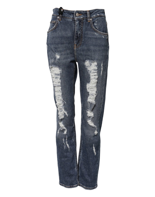 Jean boyfriend en coton bleu déchiré Dolce &amp; Gabbana 