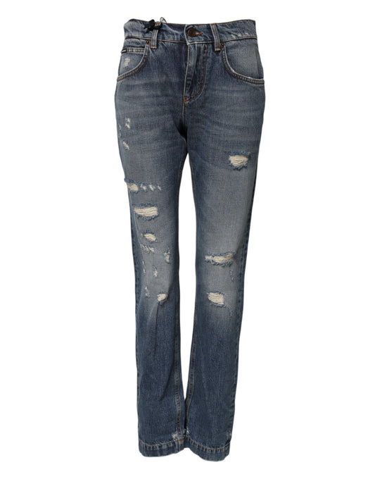 Jean boyfriend en coton bleu déchiré Dolce &amp; Gabbana 