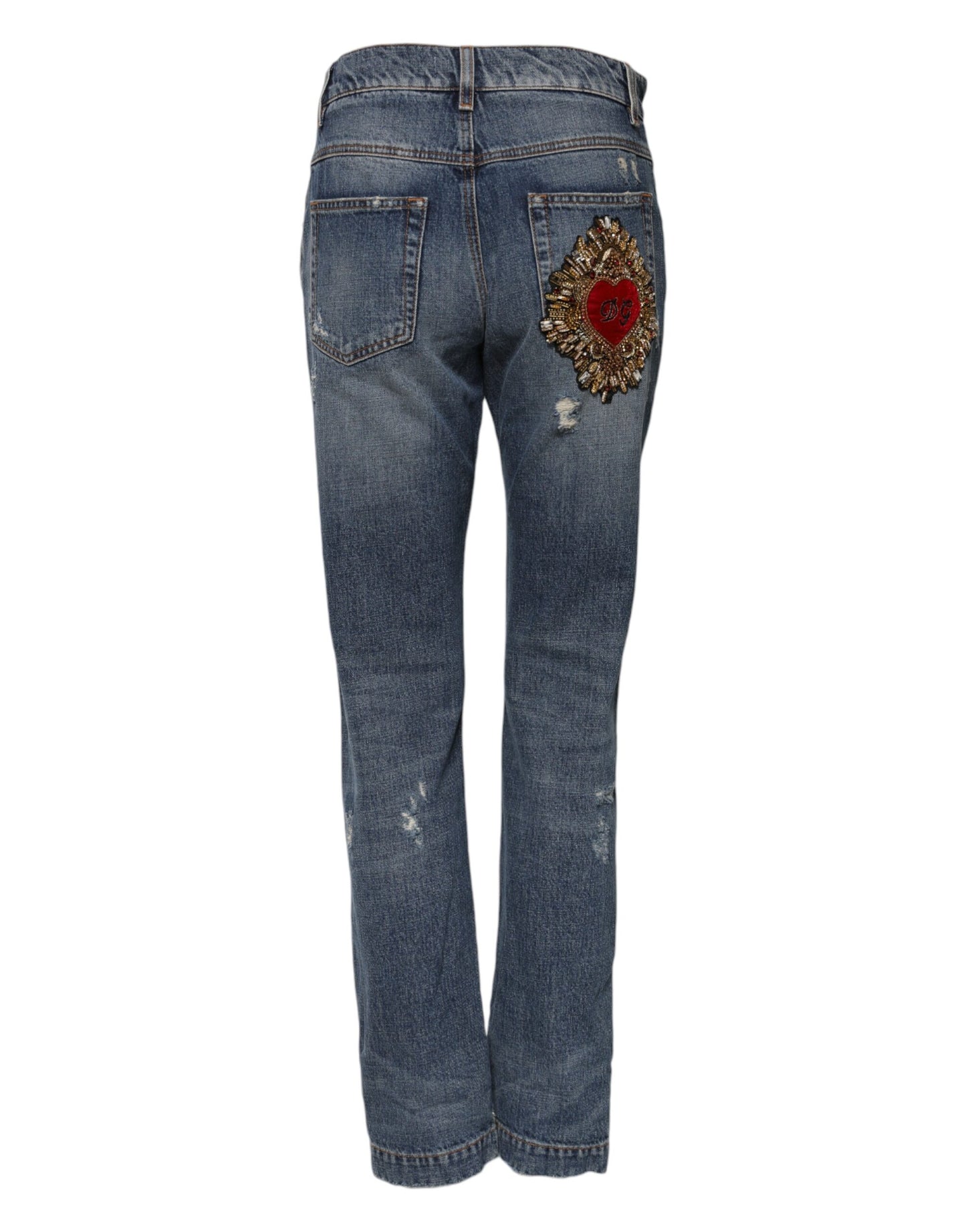 Jean boyfriend en coton bleu déchiré Dolce &amp; Gabbana 