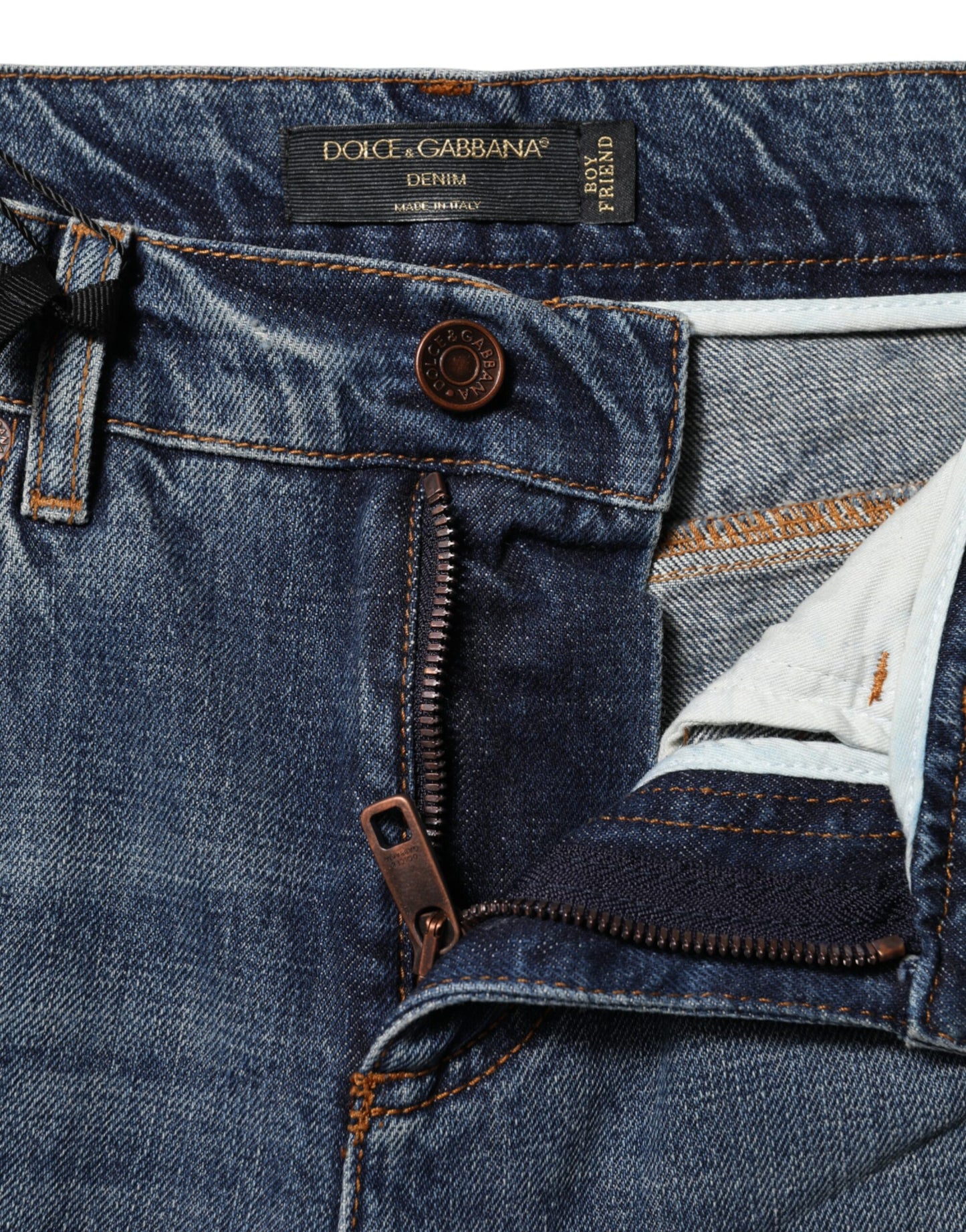 Jean boyfriend en coton bleu déchiré Dolce &amp; Gabbana 