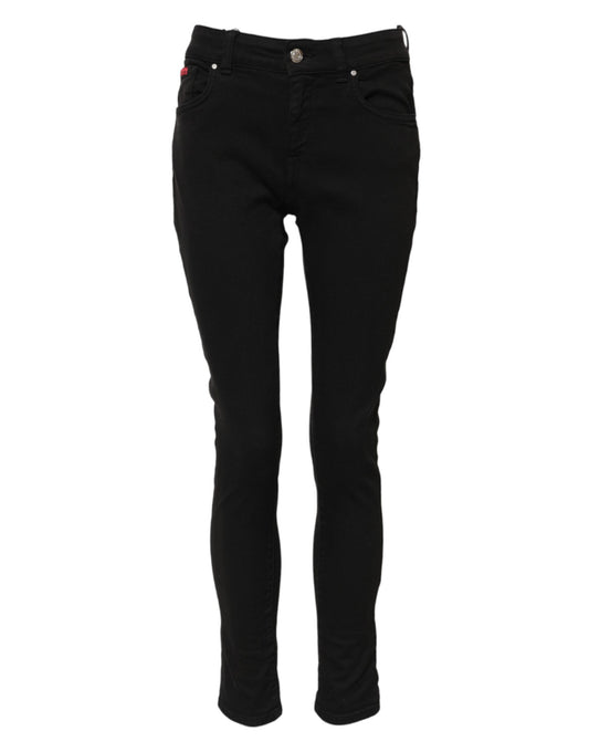 Jean skinny taille moyenne en coton noir avec logo Dolce &amp; Gabbana 