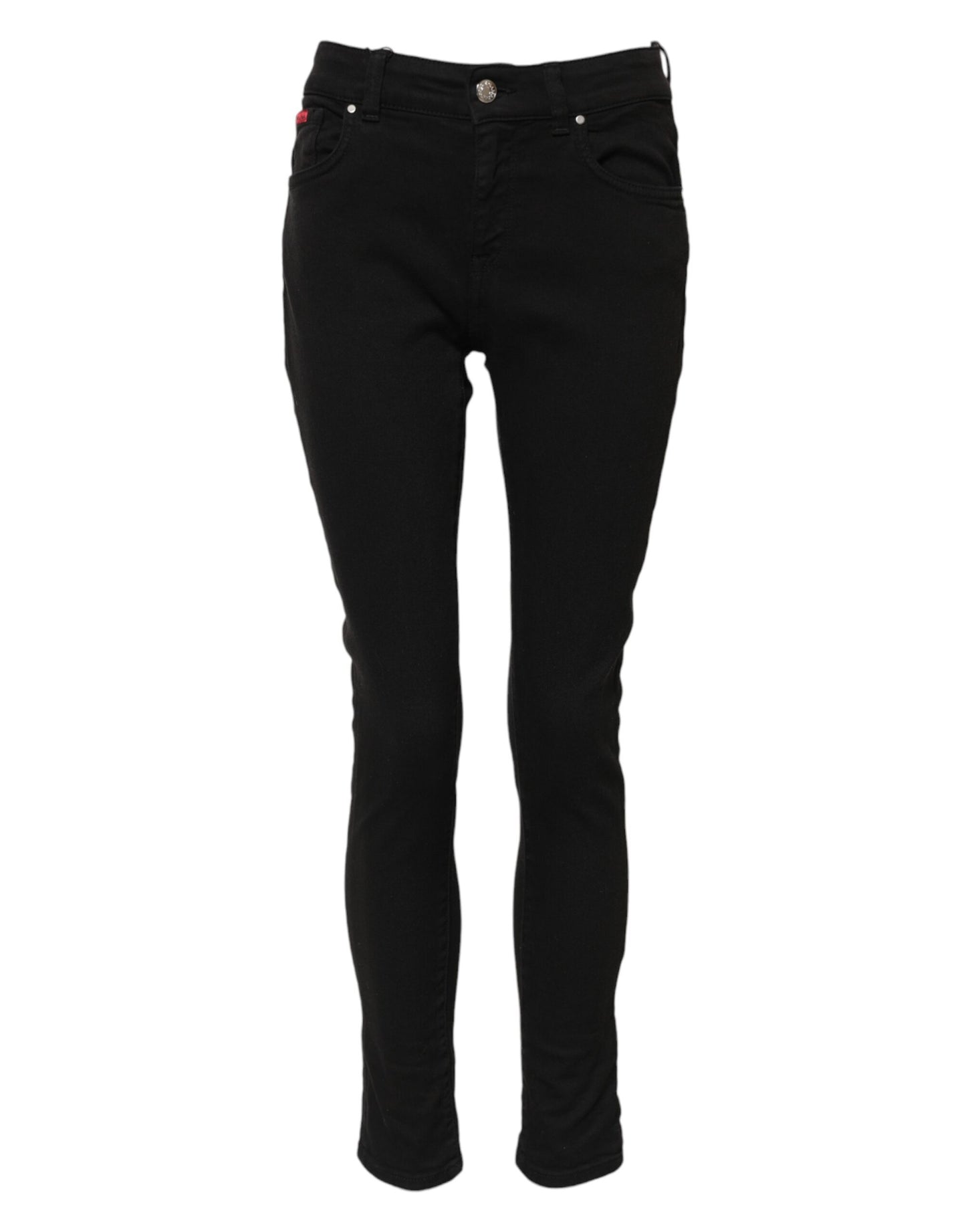 Jean skinny taille moyenne en coton noir avec logo Dolce &amp; Gabbana 