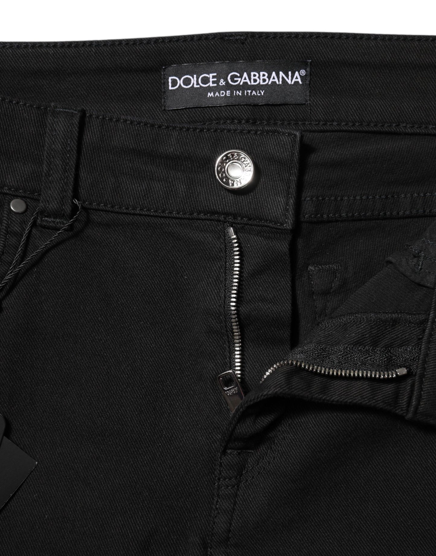 Jean skinny taille moyenne en coton noir avec logo Dolce &amp; Gabbana 