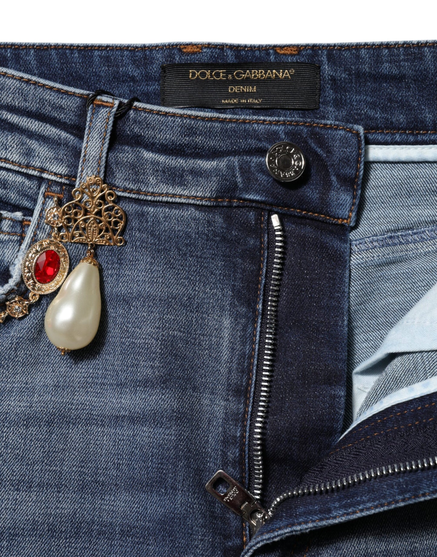 Jean en denim bleu orné de strass Dolce &amp; Gabbana 