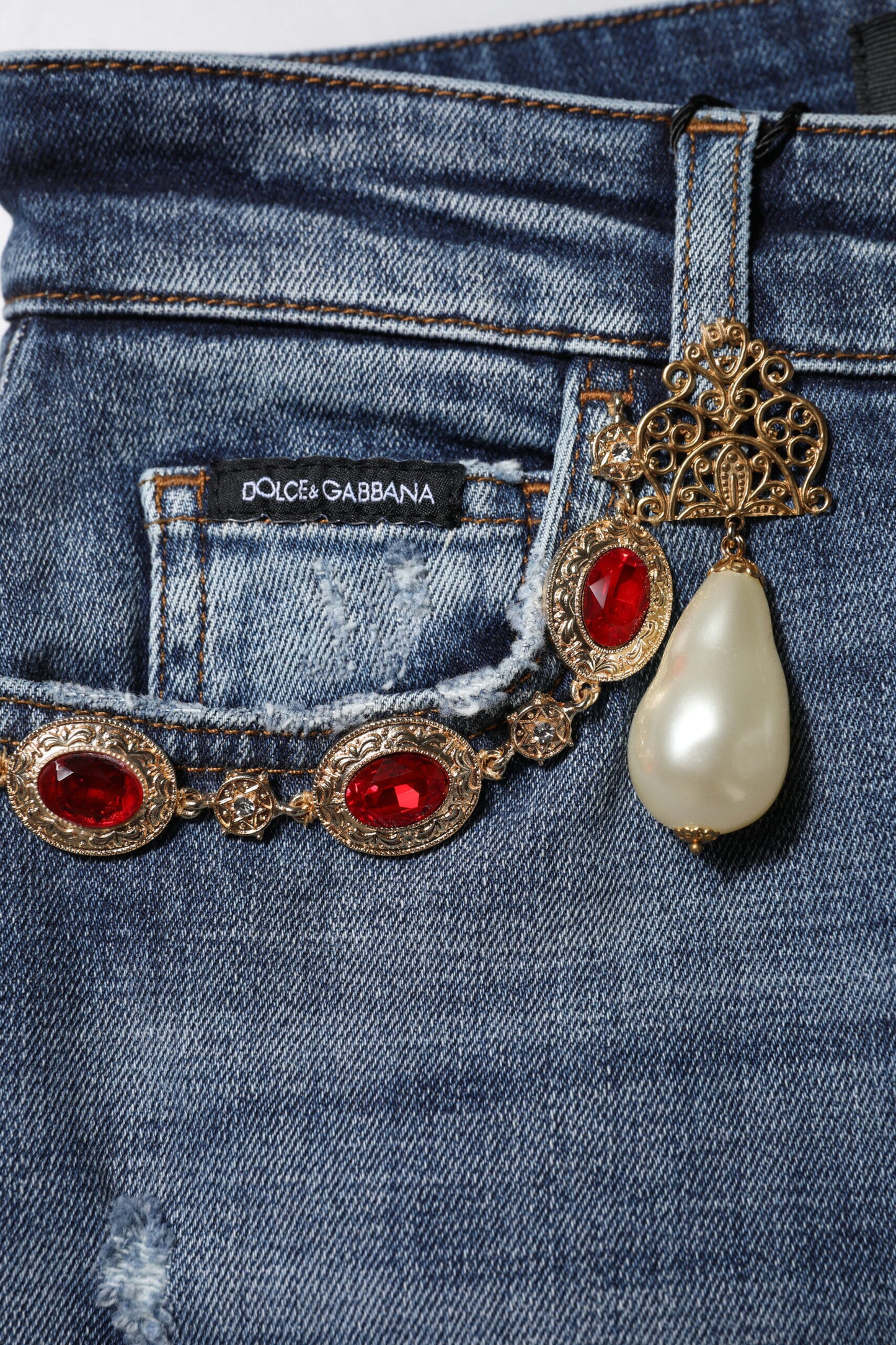 Jean en denim bleu orné de strass Dolce &amp; Gabbana 