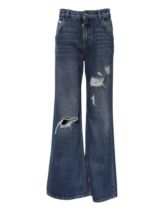 Jean large en denim déchiré bleu en coton Dolce &amp; Gabbana 