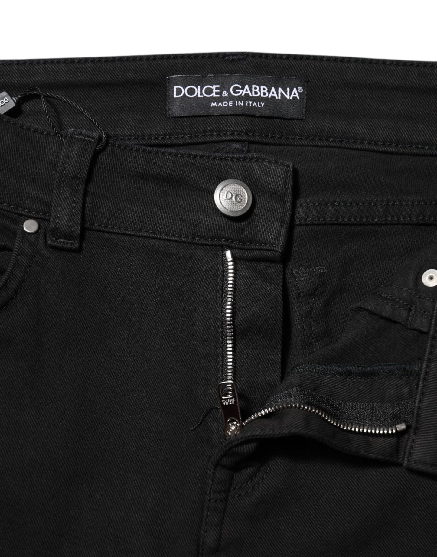 Jean skinny taille moyenne en coton noir avec logo Dolce &amp; Gabbana 
