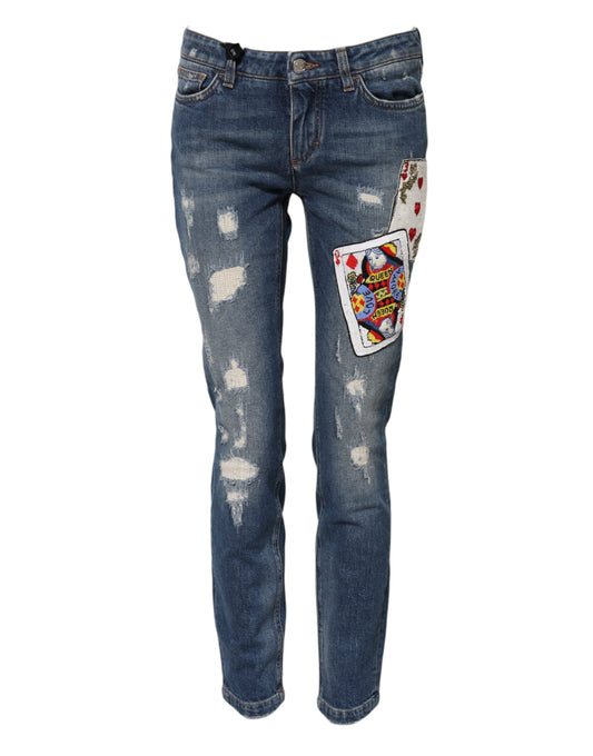 Jean skinny Dolce &amp; Gabbana bleu avec broderie Play Card 