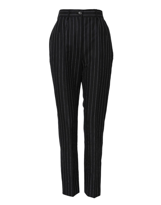 Dolce & Gabbana Black Stripes High Waist Tapered Pants