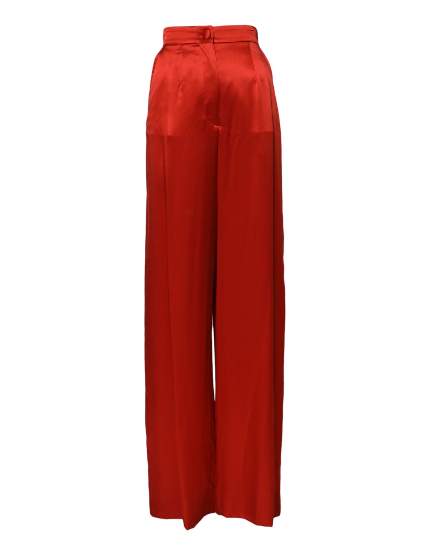 Dolce &amp; Gabbana Rote Satinhose mit hoher Taille und weitem Bein 