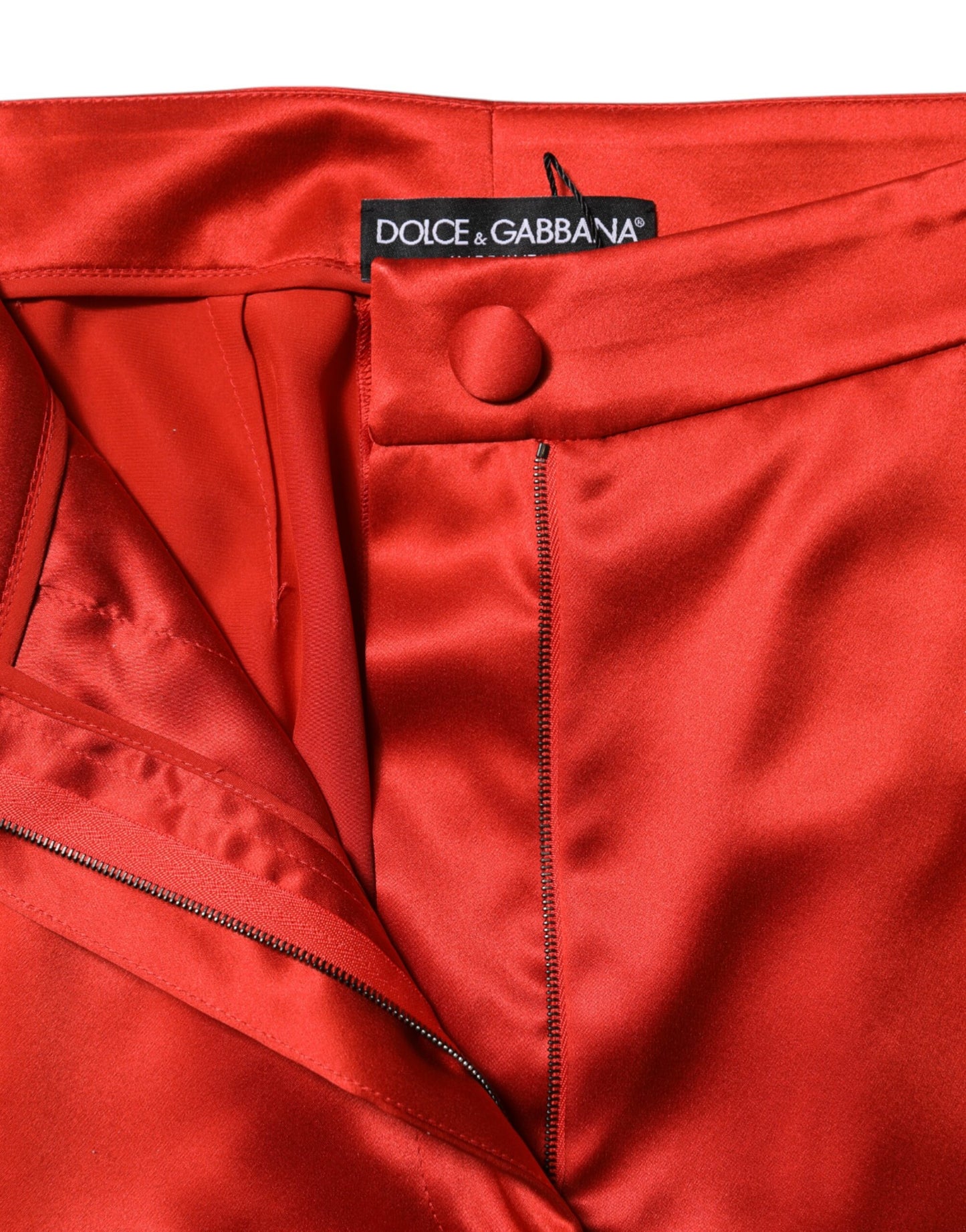 Dolce &amp; Gabbana Rote Satinhose mit hoher Taille und weitem Bein 