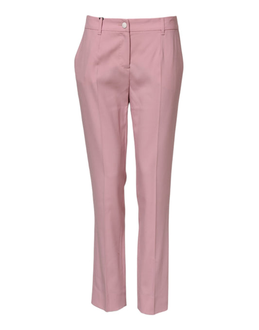 Pantalon fuselé taille moyenne en laine rose Dolce &amp; Gabbana