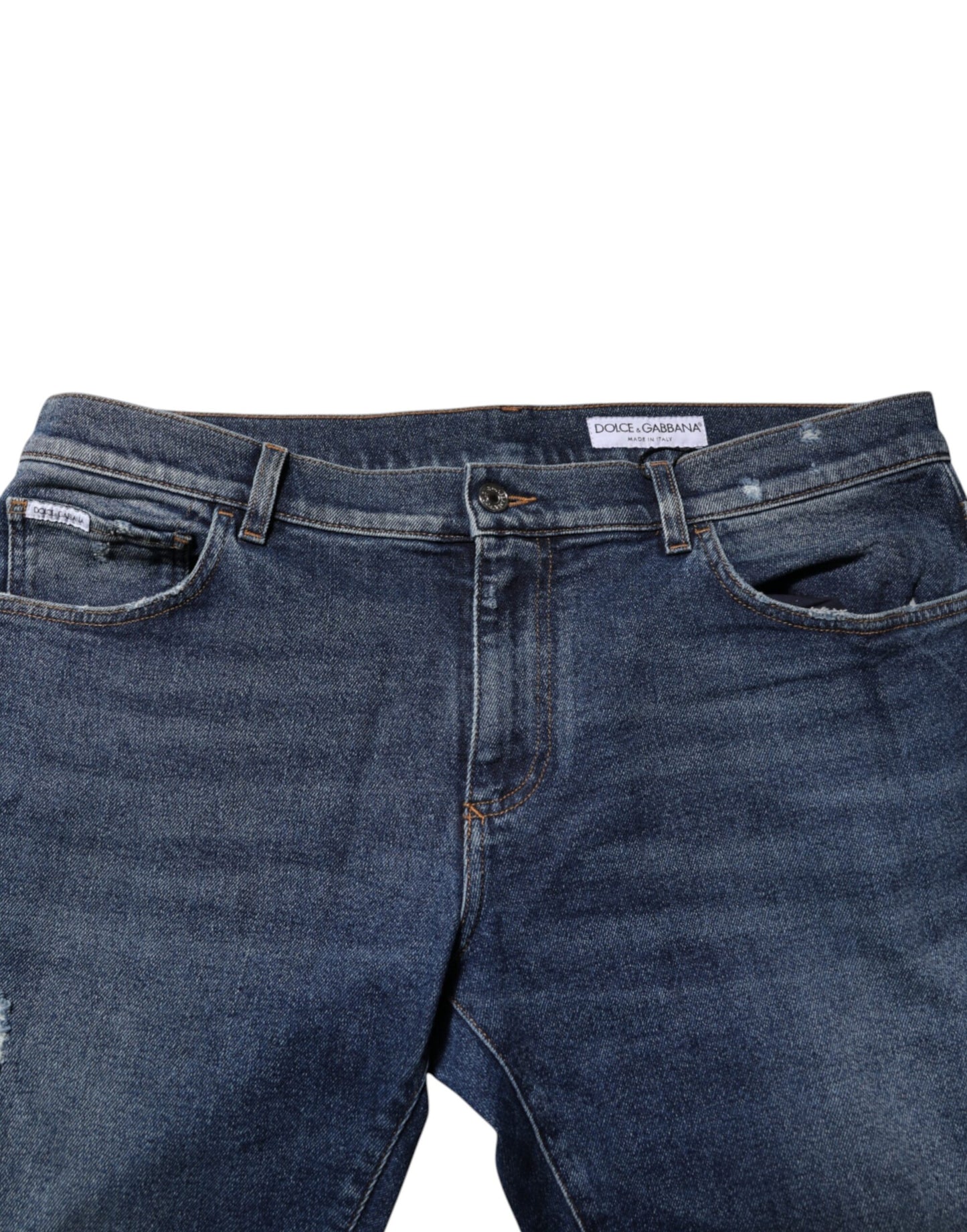 Jean droit taille moyenne en coton bleu Dolce &amp; Gabbana 