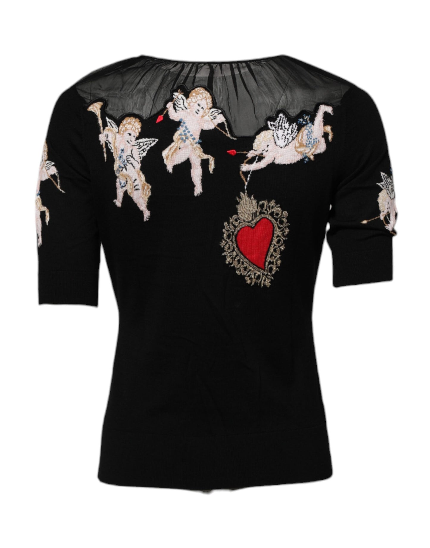 Dolce &amp; Gabbana Haut ras du cou noir brodé Sacré-Cœur