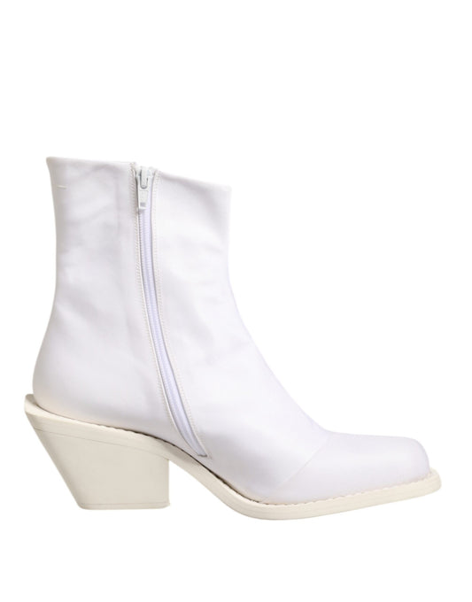 Bottines zippées à talon carré blanches Maison Margiela