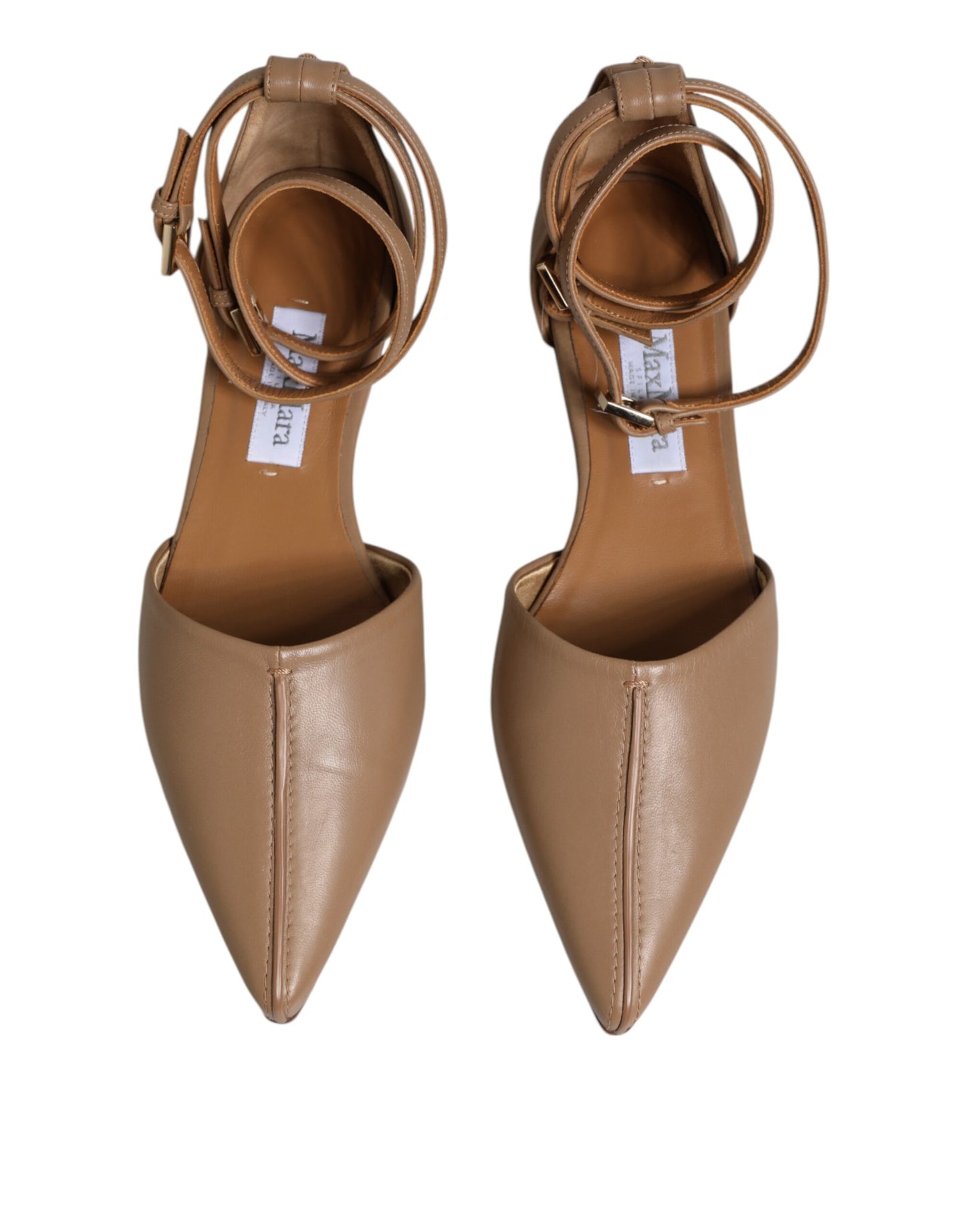 Max Mara Beige Leather Pointed Toe Sandals Ballet Flat Shoes