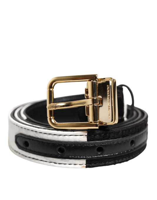Ceinture Dolce &amp; Gabbana à boucle en métal doré et patchwork noir et blanc