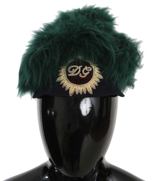 Chapeau cloche Dolce &amp; Gabbana en fourrure verte avec logo DG brodé