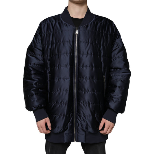 Dolce & Gabbana Dark Blue Quilted Full Zip Bomber Jacket