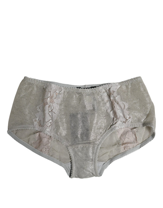 Culotte taille haute en coton gris à dentelle florale Dolce &amp; Gabbana