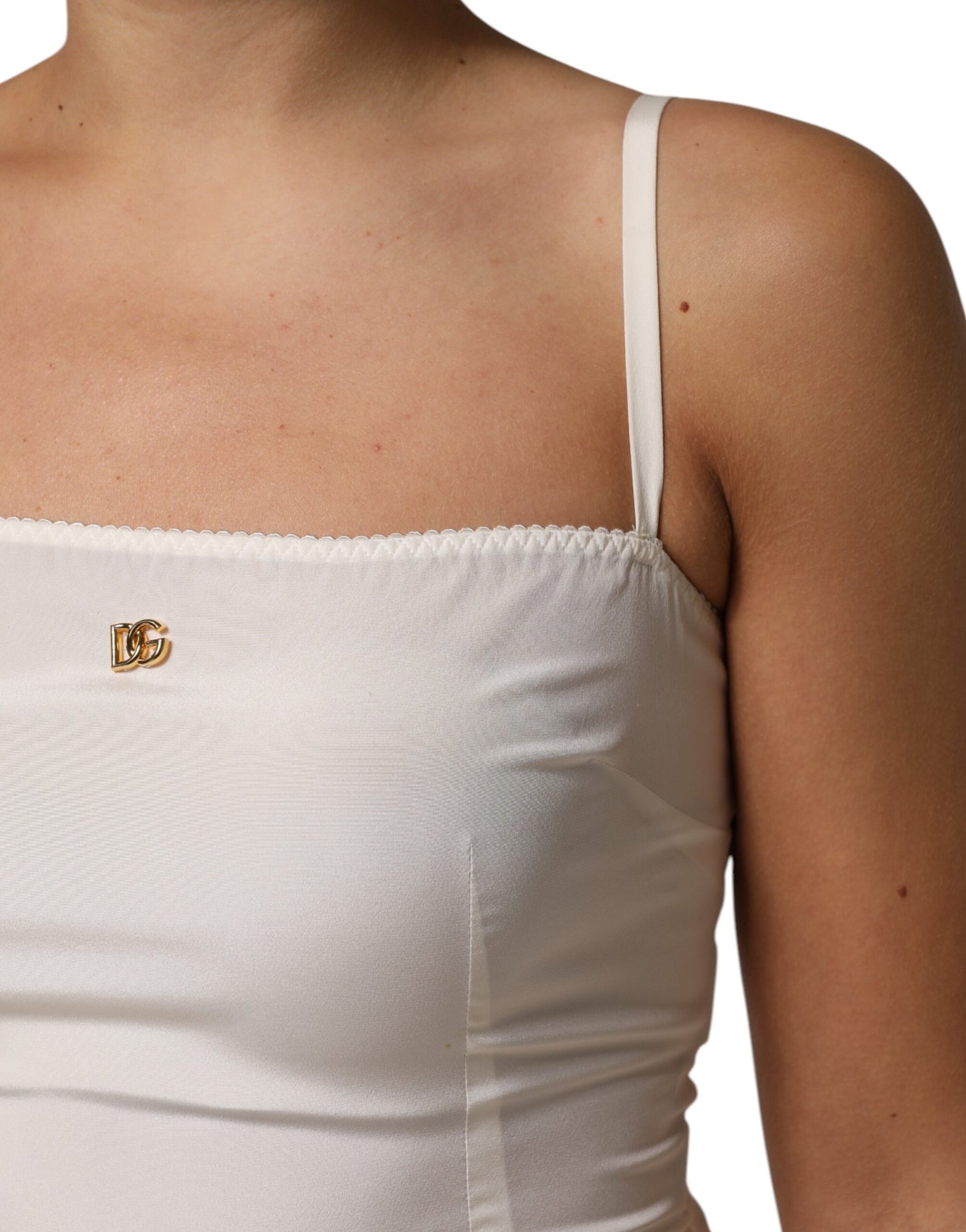 Robe de nuit en soie blanche à enfiler avec logo DG Dolce &amp; Gabbana