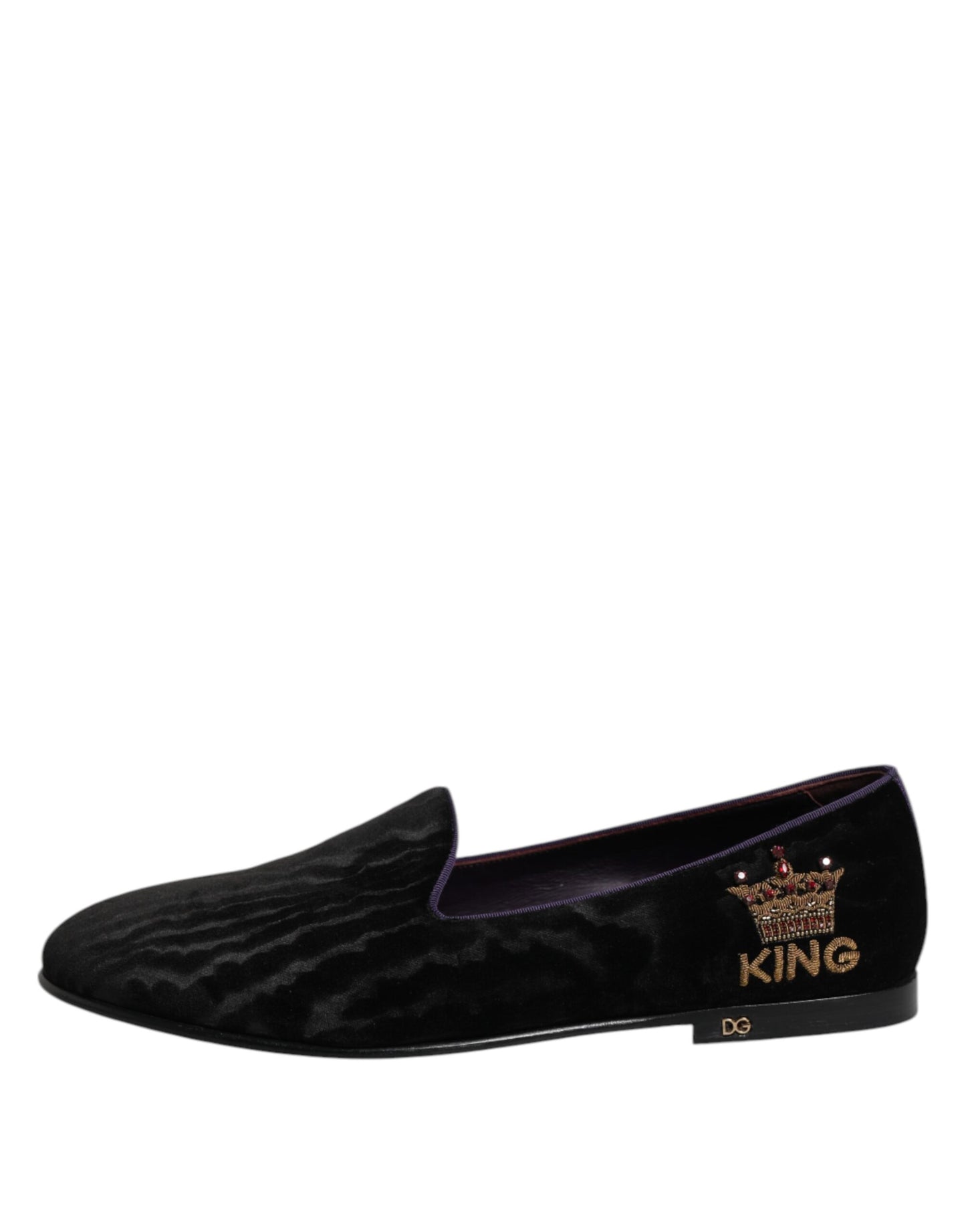 Dolce & Gabbana Black DG Crown Embroidery Loafers Slip On Shoes