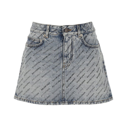 Jupe en jean à imprimé logo Balenciaga