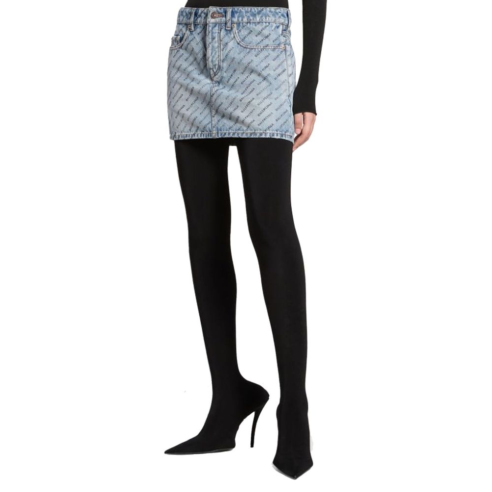 Jupe en jean à imprimé logo Balenciaga