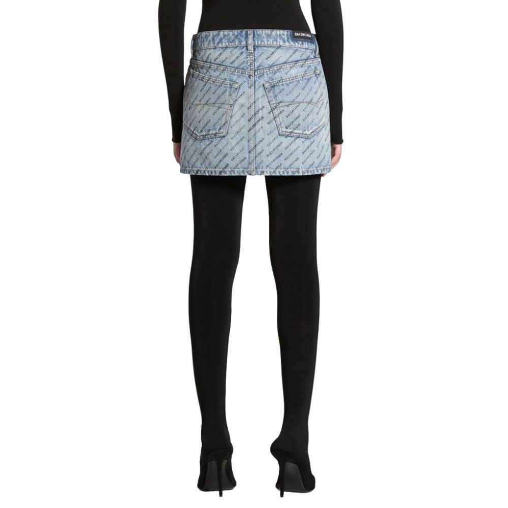 Jupe en jean à imprimé logo Balenciaga