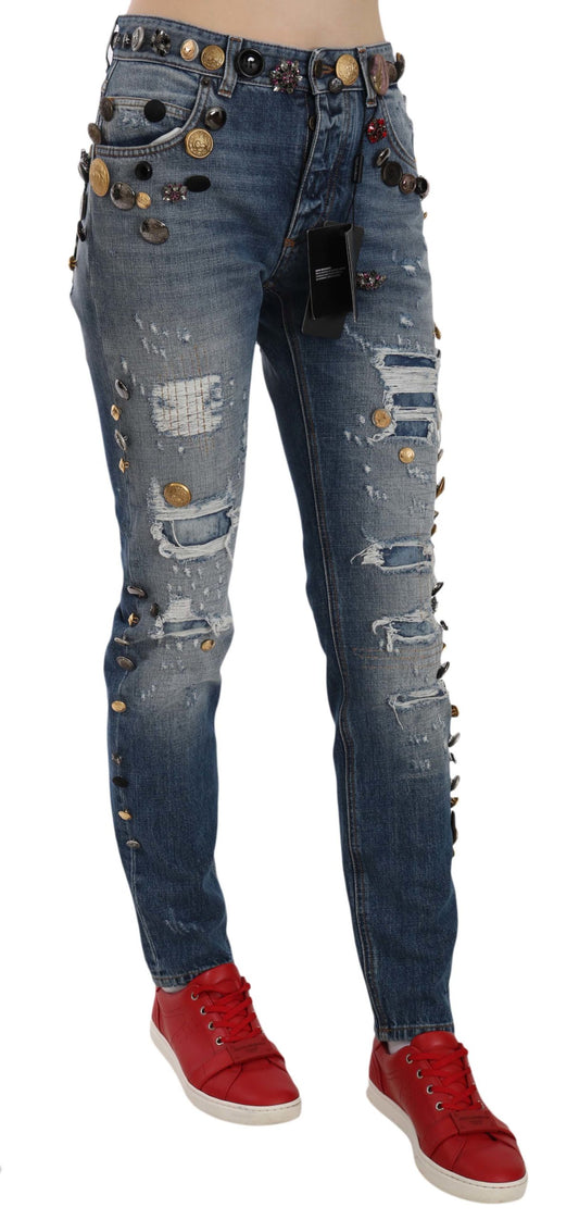 Pantalon en jean Dolce &amp; Gabbana à boutons ornés effet vieilli