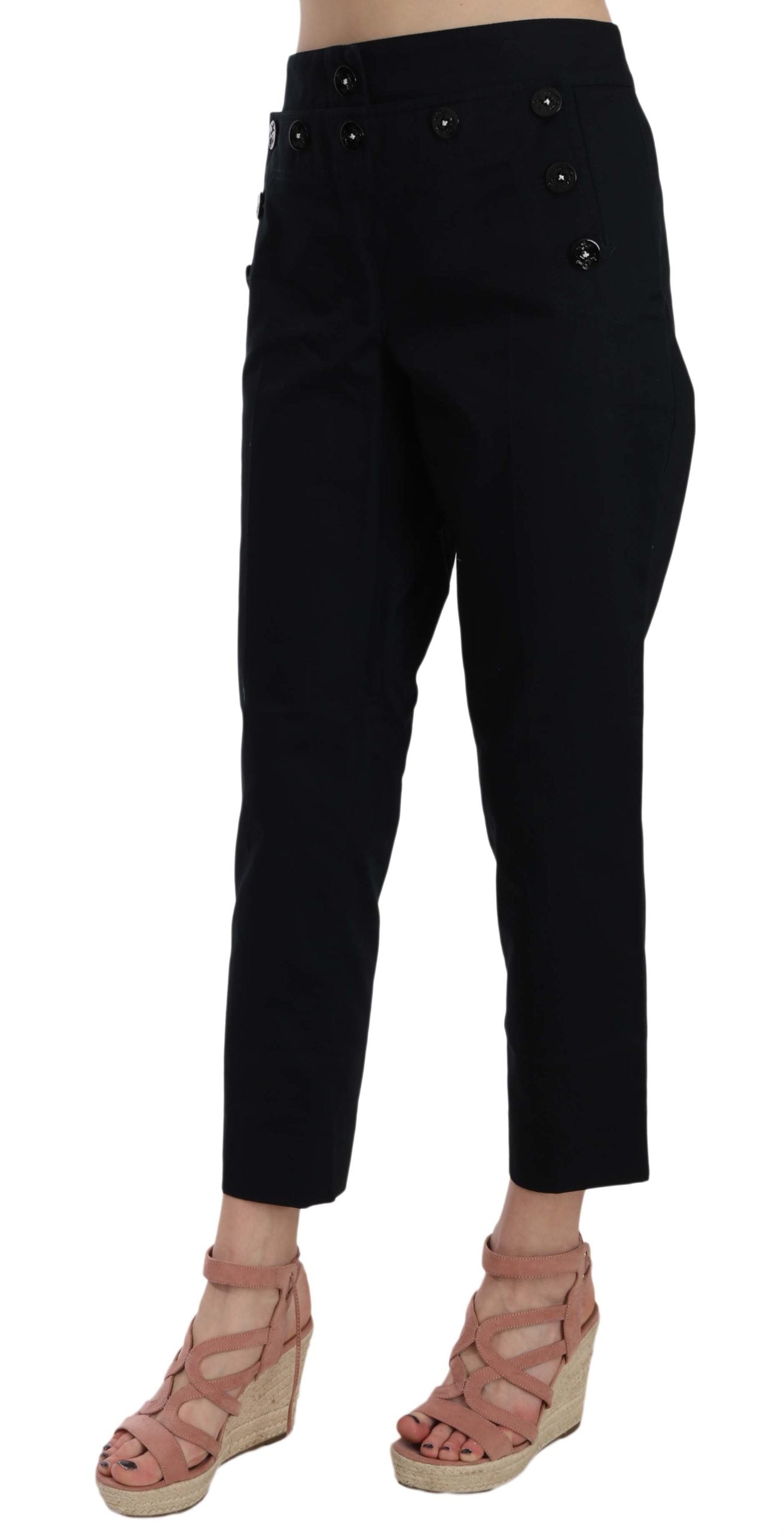 Pantalon court noir à boutons sur le devant Dolce &amp; Gabbana