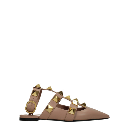 Sandales plates en cuir rose Valentino Garavani