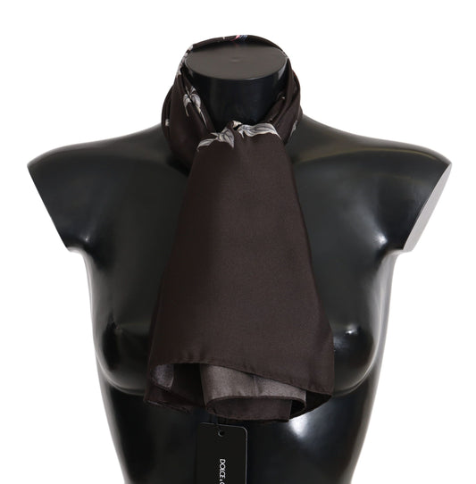 Foulard Dolce &amp; Gabbana marron 100 % soie à imprimé oiseaux 80 cm x 95 cm, prix de vente conseillé
