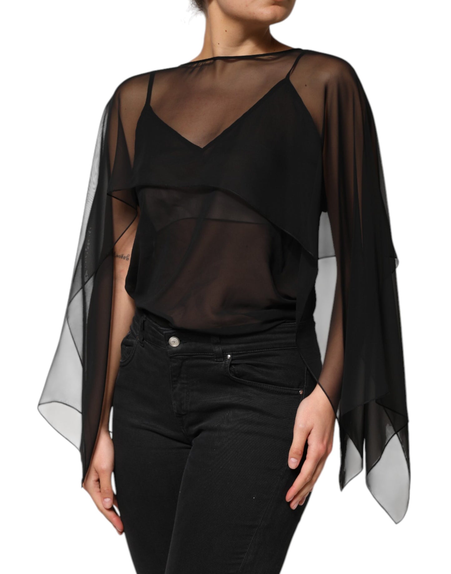 Chemisier en mousseline de soie noire transparente Dolce &amp; Gabbana